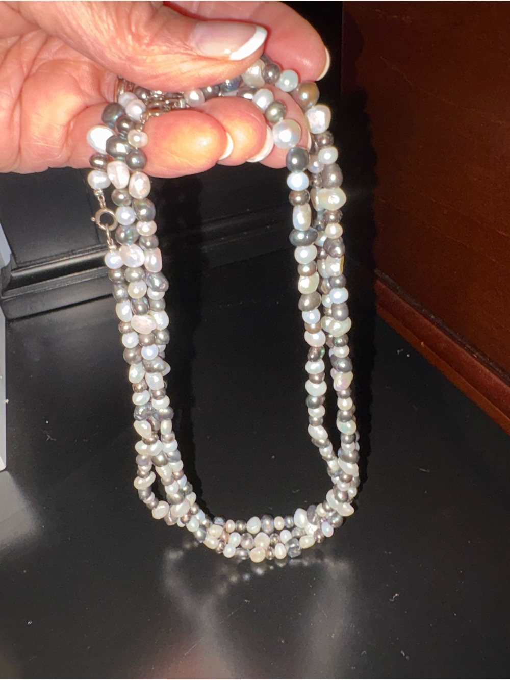 Multi-Strand Iridescent Freshwater Pearl Necklace - Gray - Picture 2 of 2